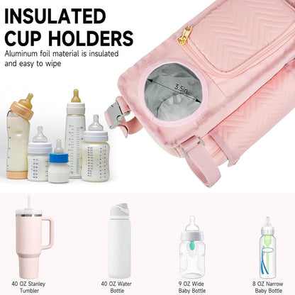 Universal Stroller Organizer with Insulated Cup Holders,Large Capacity Non-Slip Stroller Caddy Bag Fits for Uppababy/Doona/Jogger/Britax/Mompush/BoB with Anti-Sag Hard Bottom and Wet Wipes Pocket