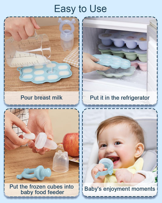KingKam Baby Food Freezer Trays with Lids (2 Pack), Silicone Nibble Freezer Tray, Breastmilk Popsicle Molds, Baby Food Storage Containers Ice Cube Tray Maker