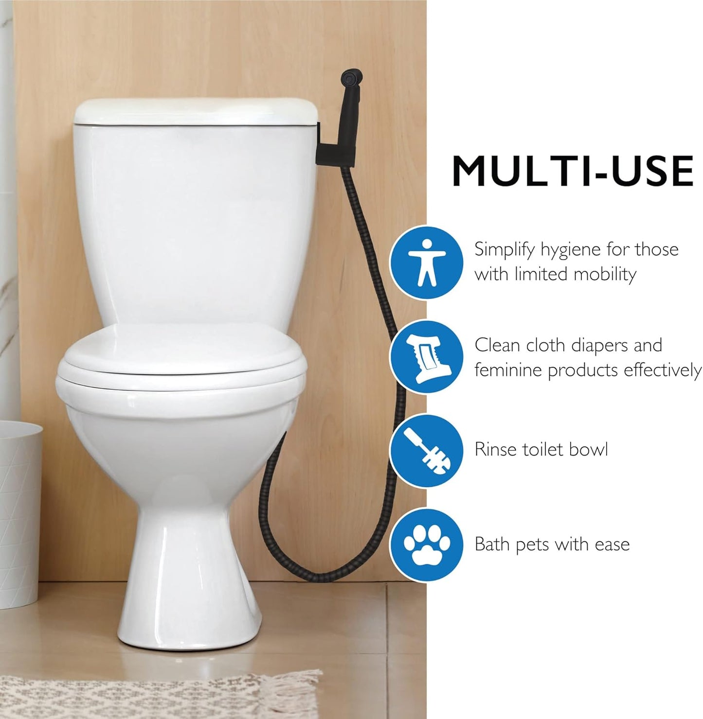 Design House 583906 Modern Single-Function Dual-Mount Hand Held Bidet Sprayer for Bathroom, Matte Black