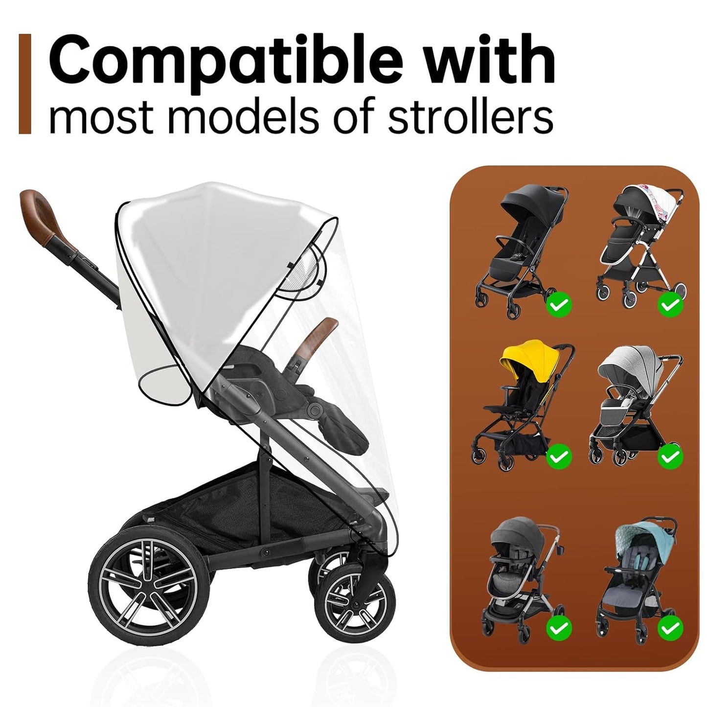Stroller Rain Cover Compatible with Nuna Stroller, Universal Waterproof Windproof Plastic Stroller Cover for Rain and Snow, Breathable Baby Stroller Weather Shield for Nuna & Most Standard Strollers