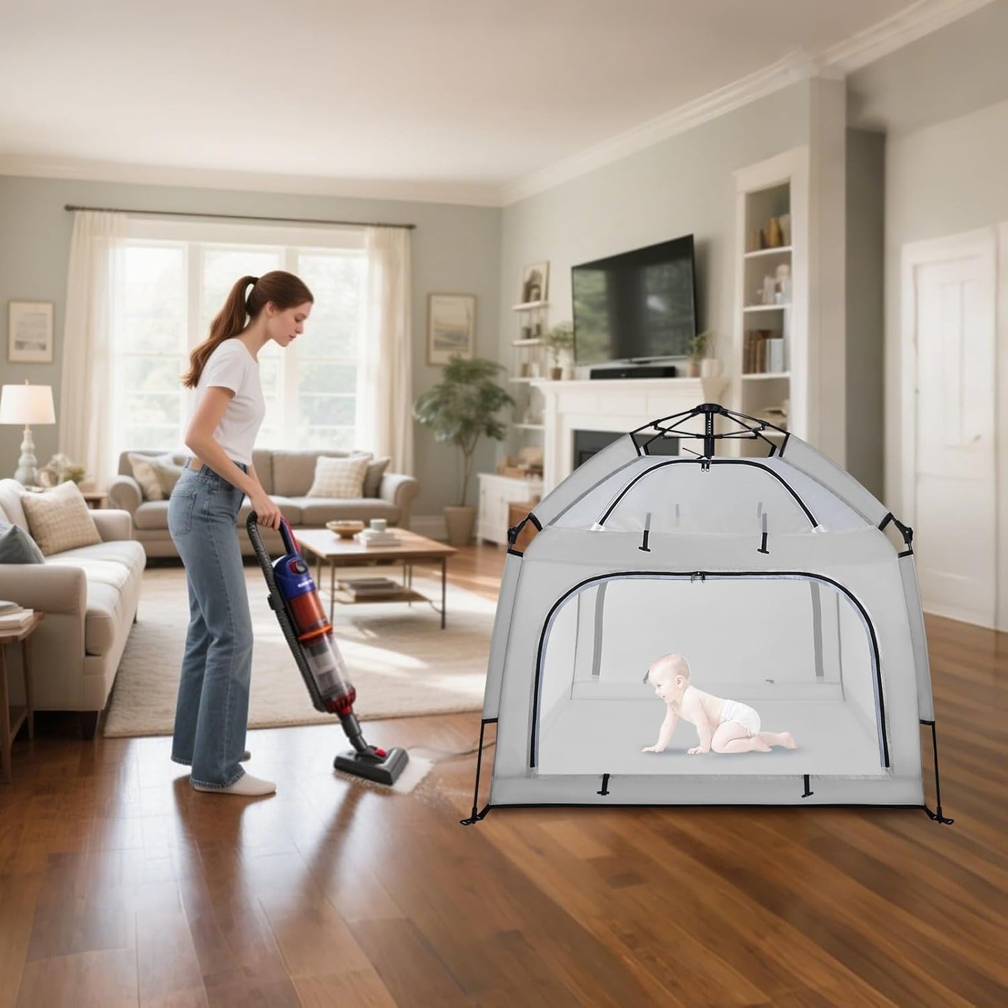 Bend River Portable Baby Playpen with Canopy, Infant Play Yard, Beach Tent, Mosquito Net for Indoor and Outdoor (Beige)