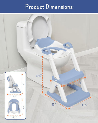 Forbena Toddler Potty Training Seat with Step Stool Ladder, Toilet Potty Seat for Baby Boys Girls Toddlers, Kids Chair Stairs with Handles and Soft Cushion (White and Grey)