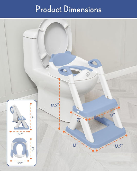 Forbena Toddler Potty Training Seat with Step Stool Ladder, Toilet Potty Seat for Baby Boys Girls Toddlers, Kids Chair Stairs with Handles and Soft Cushion (White and Grey)