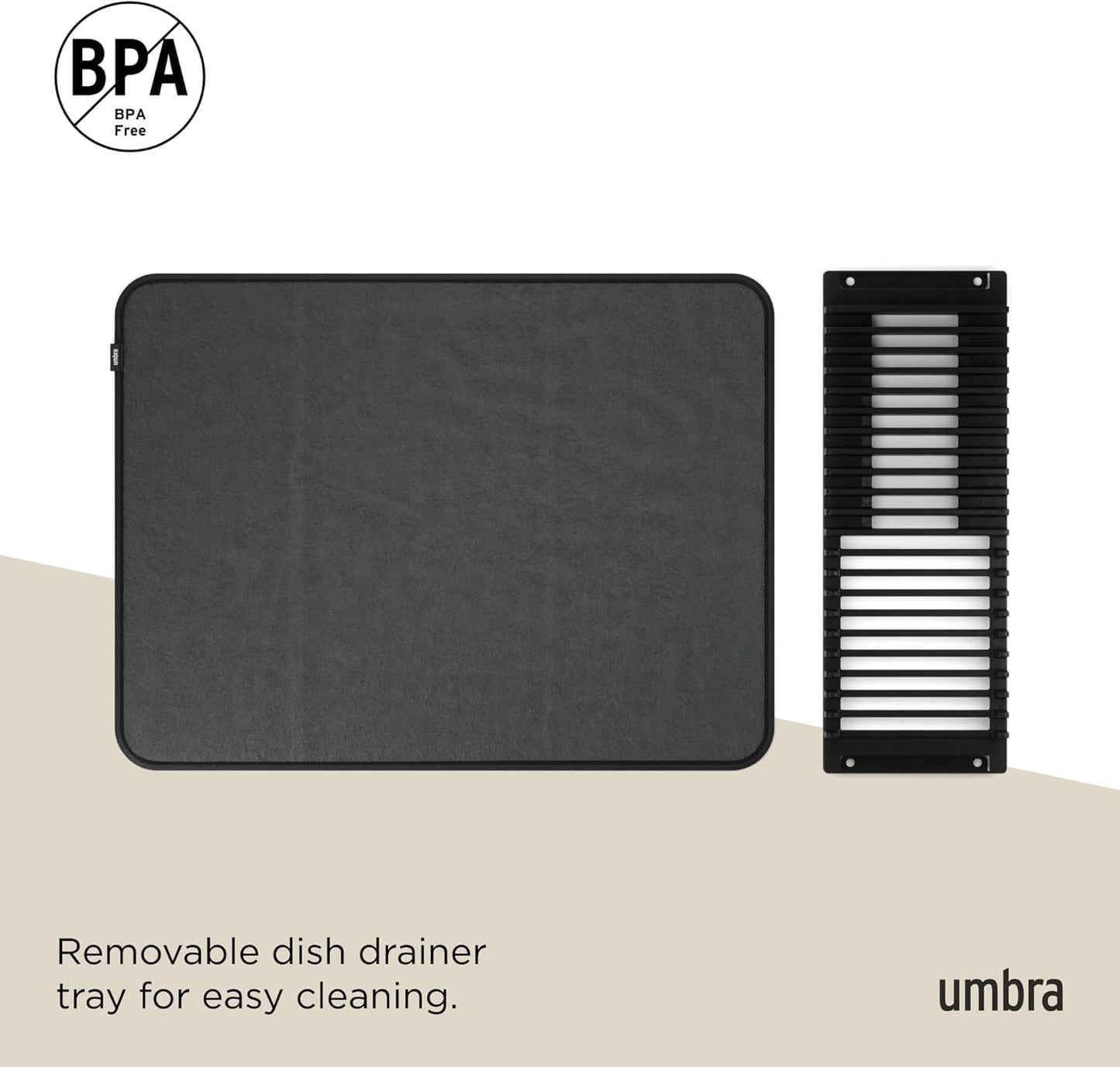 Umbra Udry Dish Rack and Microfiber Drying Mat – Space-Saving Design Folds Up for Easy Storage, Mini Rack, Gray