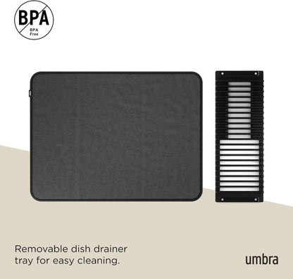 Umbra Udry Dish Rack and Microfiber Drying Mat – Space-Saving Design Folds Up for Easy Storage, Mini Rack, Gray