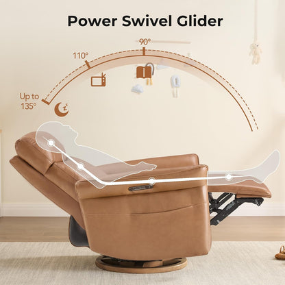 CHITA Power Recliner Chair, Electric Triple-Motor Swivel Glider Nursery Rocking Chair with Adjustable Power Headrest and Lumbar Support, GREENGARD Gold Certified, Solid Wood Base, Khaki Grey