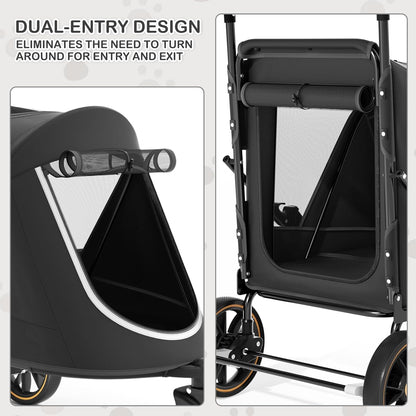 MoNiBloom Large Pet Stroller with Anti-Slip Ramp, Heavy Duty Dog Stroller Up to 99lb, Safe & Gentle Mobility Aid, All-Terrain Wheels, Idea for Injured, Disabled, & Senior Dog