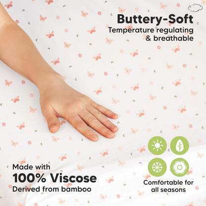 2-Pack Waterproof Pack and Play Sheets, Mini Crib Sheets Fitted for Boy, Girl - 38 x 26 Viscose from Bamboo Pack N Play Mattress Sheets for Graco, Toddler Playard Baby Crib Sheets Neutral (Blue Flax) - Colors A