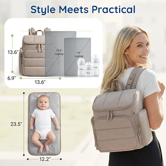 mommore Diaper Bag Backpack, Baby Bag with Waterproof Changing Pad and Stroller Straps for Toddler, Diaper Backpack for Mom Dads with Insulated Pockets & Pacifier Case, Baby Essential, Dark Pink