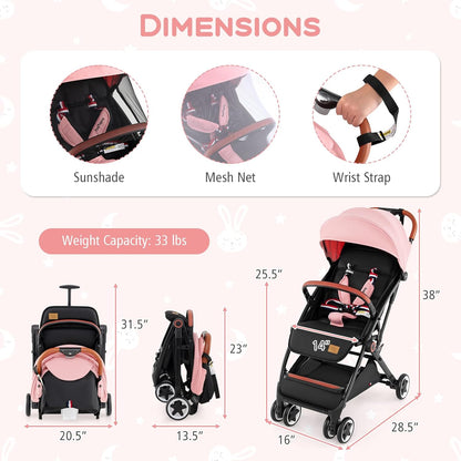 HOMGX Lightweight Baby Stroller, Compact Travel Stroller w/Ergonomic Seat, Spacious Basket, Adjustable Backrest, Oversized Canopy, Infant & Toddler Umbrella Stroller for Airplane, Travel (Black)