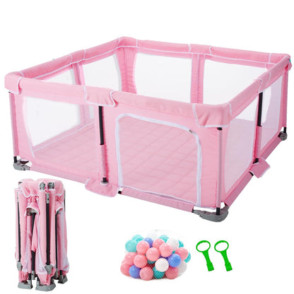 Foldable Baby Playpen,PlayPens for Babies and Toddlers，Indoor Outdoor Safety Play Area, Portable Child Activity Large Collapsible Play Yard，Folding Fence (Cationic Fabric-Grey, 50"x50")