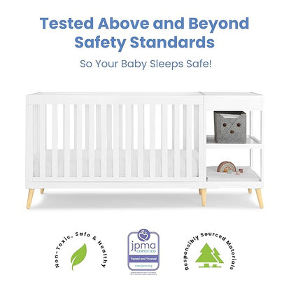 Delta Children Essex 4-in-1 Convertible Crib and Changer, Bianca White w/Natural