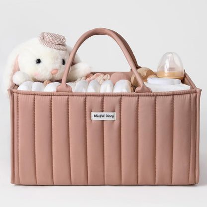 Blissful Diary Baby Diaper Caddy Organizer, Stylish Storage Basket for Newborn Essentials and Diaper Station, Gift for Baby Shower and Registry Must-Have, Mocha Brown