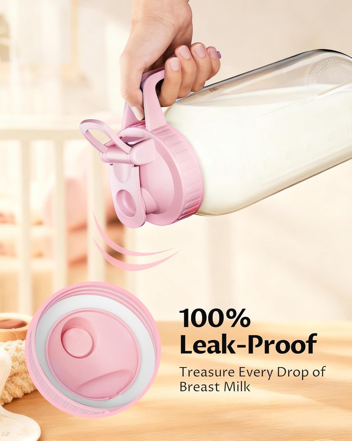 32oz Breast Milk Pitcher with Lid - Airtight Leakproof Glass Storage with Flip Cap & Pour Spout, Wide Mouth 1 Quart Breastmilk Storage Container Breastfeeding Essentials for Breastmilk, Formula, Milk