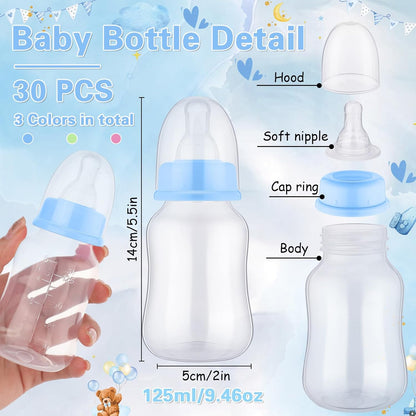 SiliFine 30 Pcs Baby Shower Favors Party Bottle Chug Game Mini Bottles Gift Sets for Gender Reveal Birthday Party Supplies Gift (Pink)