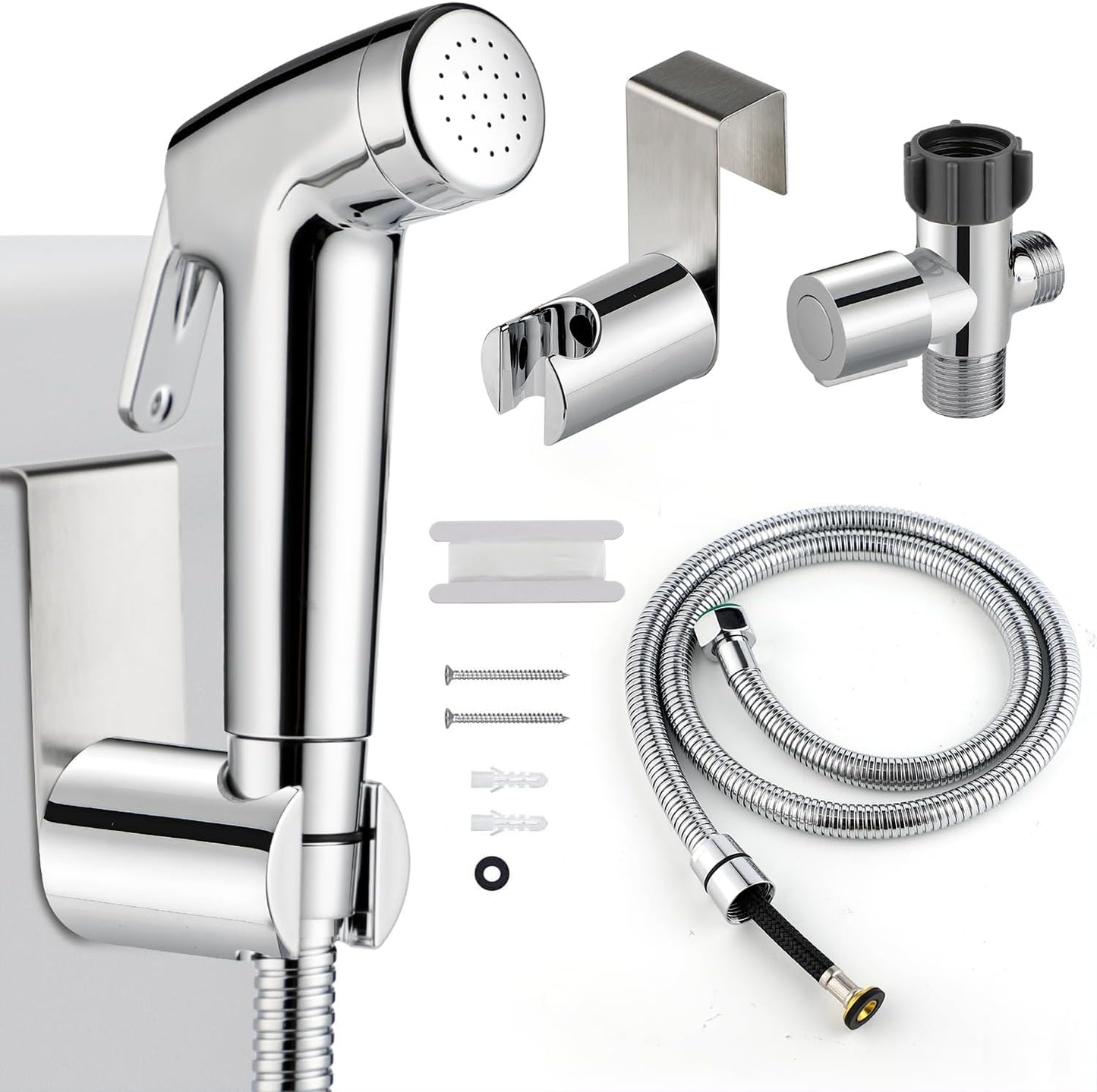 Handheld Bidet Sprayer for Toilet, Bidet Sprayer Kit with Stainless Steel Hose for Feminine Wash, Adjustable Water Pressure Handheld Sprayer for Cloth Diaper Wash (Chrome Silver)