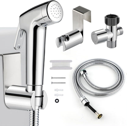 Handheld Bidet Sprayer for Toilet, Bidet Sprayer Kit with Stainless Steel Hose for Feminine Wash, Adjustable Water Pressure Handheld Sprayer for Cloth Diaper Wash (Chrome Silver)