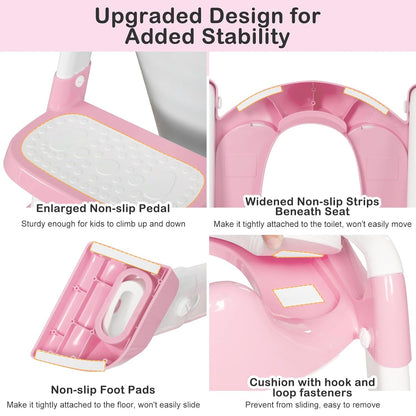 BRINJOY Potty Training Seat with Step Stool Ladder, Potty Toilet Toddler Seat w/Potty Training Chart & Cushion Handle, Kids Potty Training Toilet Chair for Girls Boys w/Non-Slip Pads Wide Step