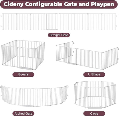 190" Extra Wide Baby Gate Playpen, Adjustable Baby Fence Play Yard, Long Dog Gates Indoor for Stair Doorway Fireplace, Large Child Gate for Toddler Kid Pet, Family Essentials Safty Gate, White