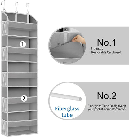 TAHAVICE 1 Pack Over The Door Organizer Storage, Hanging Organizer Closet with 5 Large Pockets 10 Mesh Pockets, 44 lbs Weight Capacity, Behind Door Storage for Nursery Bedroom Bathroom (Dark Grey)