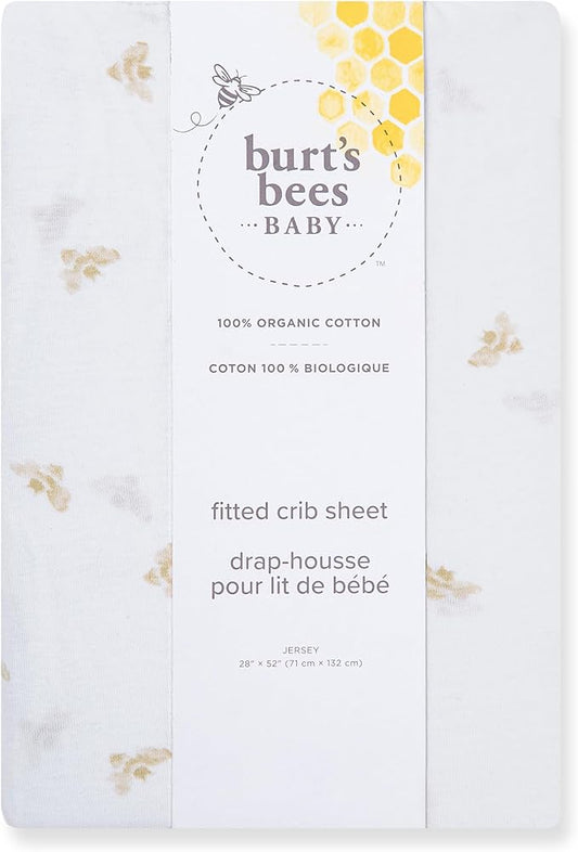 Burt's Bees Baby Essential Organic Cotton Fitted Crib Sheet, Breathable for Boy Girl Standard Crib & Toddler Mattresses