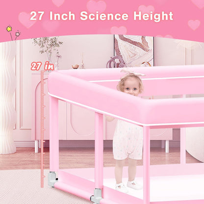 Pink Baby Playpen 50x50 Inches Playpen for Little Princess Play Yards Indoor & Outdoor Sturdy Safety Baby Girls Play Pen with Soft Breathable Mesh Toddlers Activity Center with Anti-Slip Base