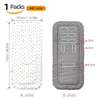 Baby Stroller Cushion,Infant Car Seat Insert-Reversible Universal Breathable and Soft Newborn seat Liner for Stroller,100% Cotton Seat Pad Liner for Newborns-34x78cm,1 Pack(White+Grey Cross)