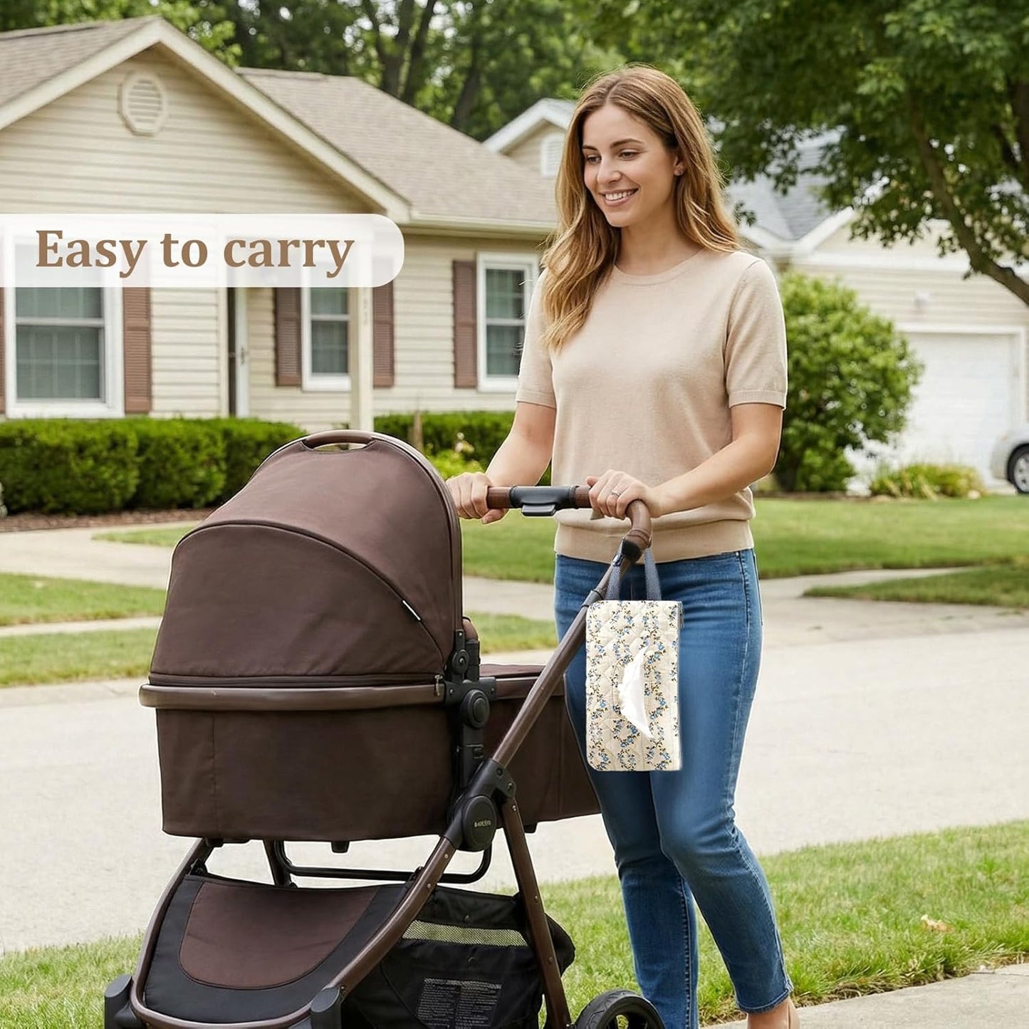 Quilted Baby Diaper and Wipes Pouch Portable Mommy Bag for Stroller Reusable Wipes Pouch with Lanyard for Casual Travel (Beige)