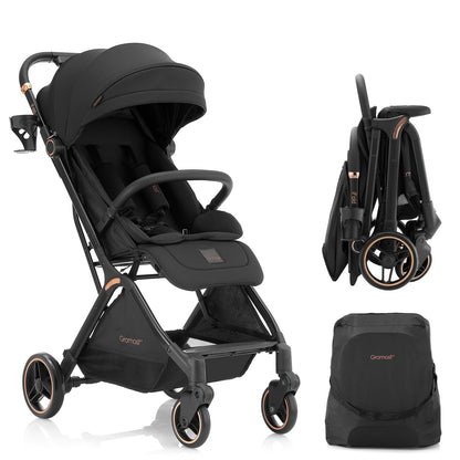 Gromast Gravity Folding Baby Stroller - Portable Travel Toddler Stroller w/Adjustable Backrest, Canopy & Cup Holder, Lightweight and UV Protected, One-Hand Automatic Folding - Green