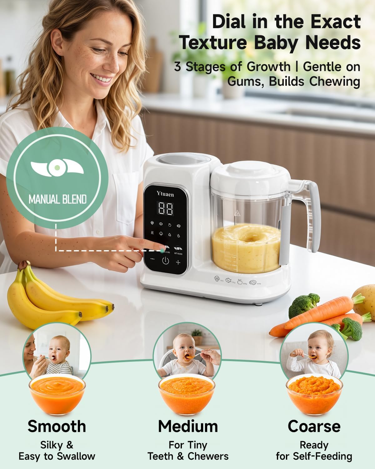 Baby Food Maker, One Step Baby Food Processor Steamer with Steam Basket Puree Blender Grinder Safty Lock, Auto Cooking Grinding Self-Cleaning & Sterili-zing for Healthy Homemade Baby Food, BPA-Free