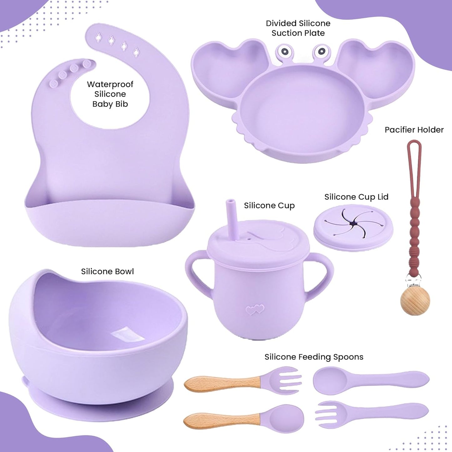 Silicone Baby Feeding & Weaning Set – Food-Grade Baby Led Weaning Supplies with Suction Plate, Bowl, Bib, Sippy Cup & Soft Spoon Fork – Dishwasher & Microwave Safe (Brown)