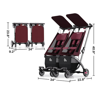Beberoad Love R1 Auto-Folding Ultra Lightweight Double Stroller Twin Strollers, Side by Side Stroller for Babies and Toddlers Aged 6-36 Months, Only 23.5 lbs, Can Turn into Two Single Strollers, Black