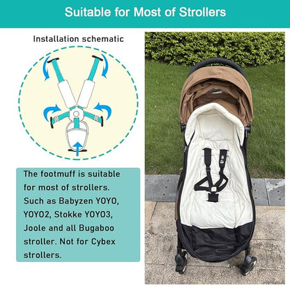 Universal Pushchair Footmuff for Babyzen YOYO/YOYO2 /Joolz/Bugaboo, Waterproof Fabric Base, Easy-Clean, Warm Foot Cover for Strollers