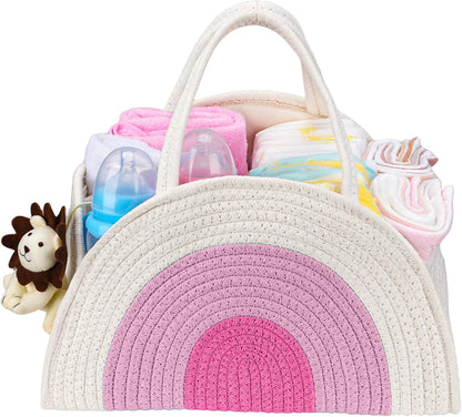 Baby Diaper Caddy- With Removable Dividers, Nursery Storage Bin and Car Organizer,Boy & Girl Shower Gift Basket,Portable Organizer,Nursery Essentials-Rainbow Purple