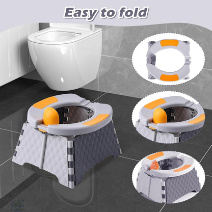 Portable Potty Chair for Toddlers with Splash-Proof Design, Foldable Travel Potty with Bag & 30 Refills - Kids Toilet for Car, Camping, Indoor - Easy Clean Baby Potty Training Seat(Red-blue)