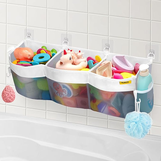 Bath Toy Organizer 3 Compartment Bath Toy Storage Bag Shower Caddy Quick Access Bathtub Toys Holder Baby Shower Games Tub Quick Dry Baby Bathroom Toys Storage Accessory Gray