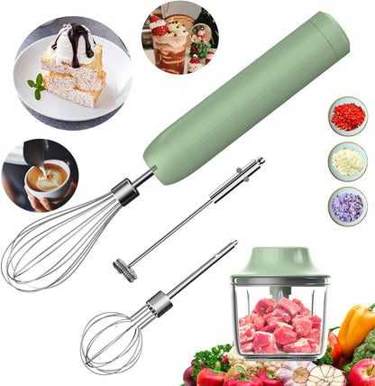 Hand Mixer with Whisk and Forther Wand,Electric Whisk, Milk Frother, Hand Held Mixers,Cordless Hand Mixer, Whisks for Cooking, Mini Mixer,Stirrers Electric,Food Chopper, Baby Food Maker,4-Speed, 10Oz