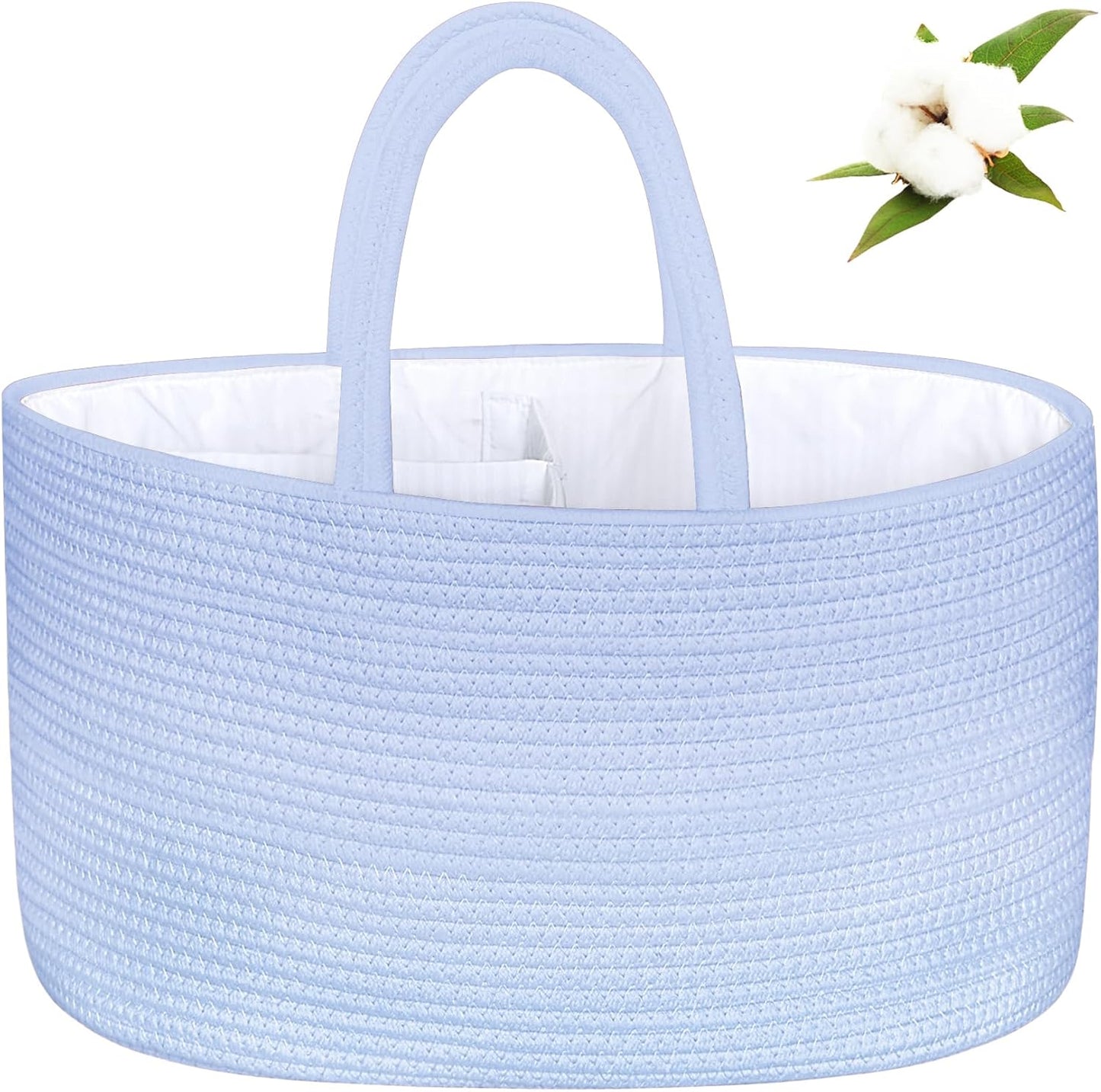 ABenkle Baby Diaper Caddy, Nursery Storage Bin and Car Organizer for Diapers and Baby Wipes, Cotton Rope Diaper Basket Caddy, Changing Table Diaper Storage Caddy