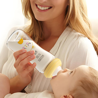 YOHKOH Natural Glass Baby Bottle with Level 1 Slow Flow Nipple, Newborn Anti-Colic Baby Bottles, Wide Neck Mushroom Baby Glass Bottle (Multicolour-A, 3.4oz (Pack of 4))