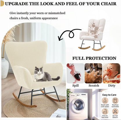 Levoberg Nursery Rocking Chair Cover Stretch Rocker Glider Chairs Cover Slipcovers Jacquard Rocking Accent Chair Cover Recliner Armchair Slipcover for Nursery Living Room Bedroom Office Black
