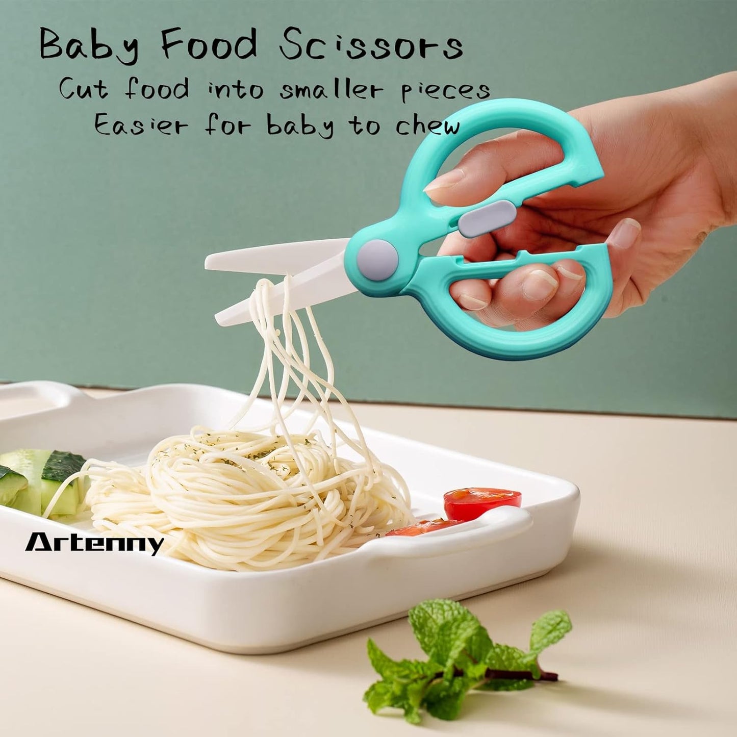 Baby Food Scissors with Travel Case, Ceramic Food Scissors Kids, Toddler Scissor with Safety Lock, Ideal for Pizza, Meats, Noodles, Vegetables, and Fruits (C)