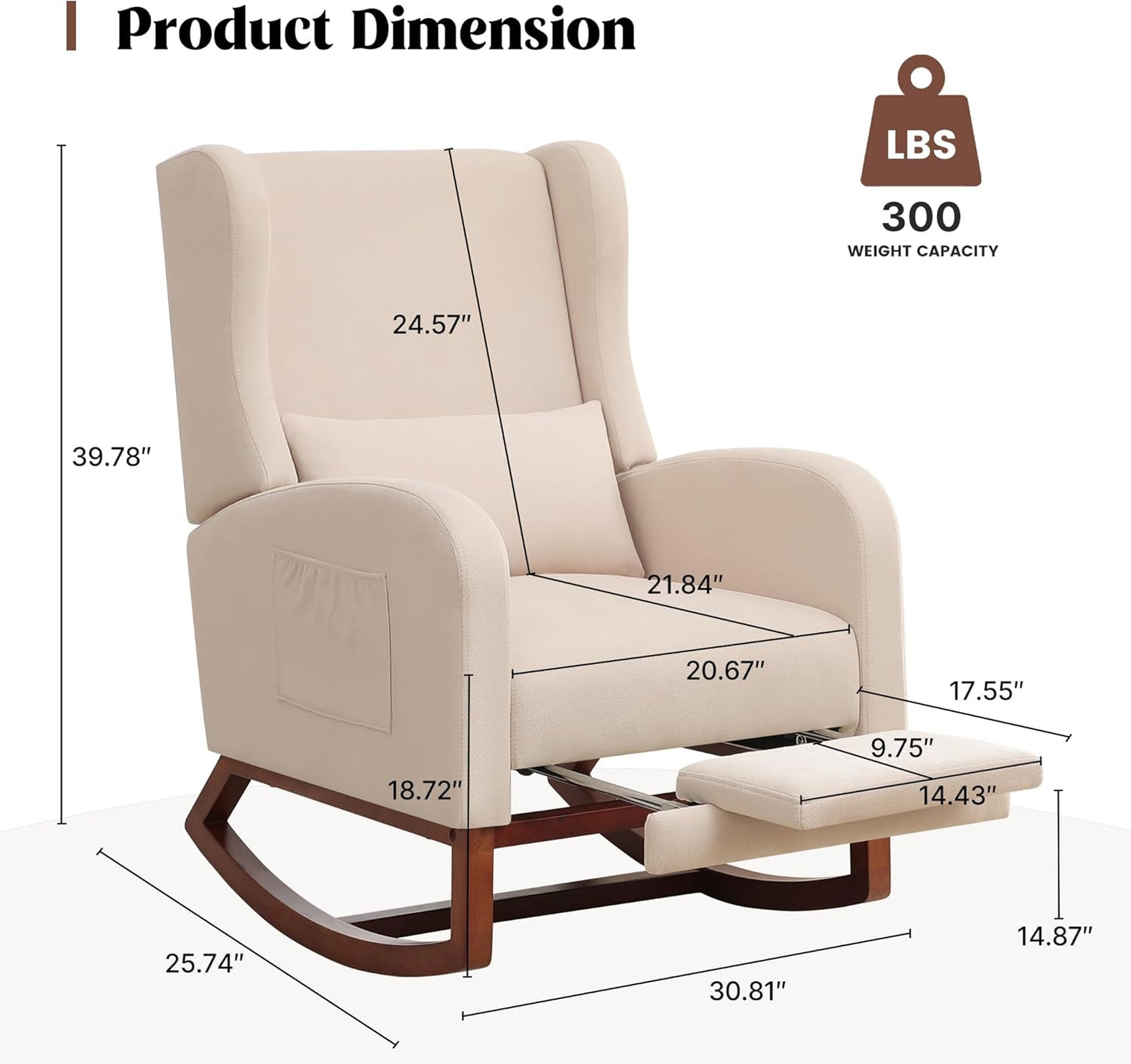 HCHAIRH Rocking Chair Nursery, Nursery Rocking Chairs with Foot Rest, Comfy Fabric Glider Rocker Nursing Chair with High Back for Nursing, Living Room, Bedroom, Beige