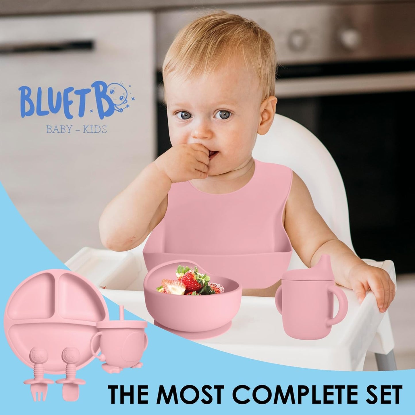 Bluet B- Silicone Baby Feeding Set with Pacifier - Baby Led Weaning Supplies - Baby Spoons, Suction Bowl - Plate - Baby Utensils Set - Silicone Feeding Set for Baby First Foods - 11pcs - Purple