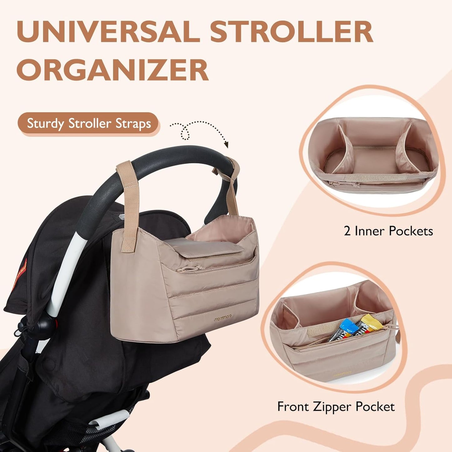 mommore Diaper Bag Tote with Stroller Organizer Puffer Bag Large Capacity Baby Bag with Changing Pad for Travel, Hospital