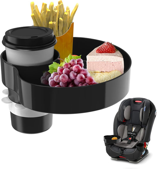 [2 Packs] Kids Car Seat Tray, Travel Tray with Cup Holder for Toddler Baby, Kids Car Seat Food Snack Organizer for Road Trip, Stroller snack Organizer Travel Must Haves Toddler Must Haves (Black)
