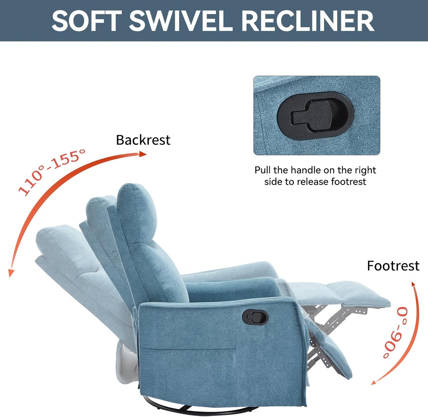 Swivel Rocker Recliner Chair for Adults, Nursery Rocking Chair with Heat and Massage, Glider Reclining Chair for Small Space Living Room Bedroom, Faux Leather Black