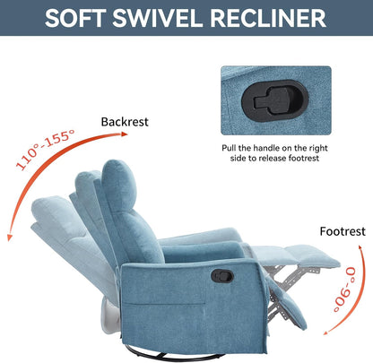 Swivel Rocker Recliner Chair for Adults, Nursery Rocking Chair with Heat and Massage, Glider Reclining Chair for Small Space Living Room Bedroom, Faux Leather Black