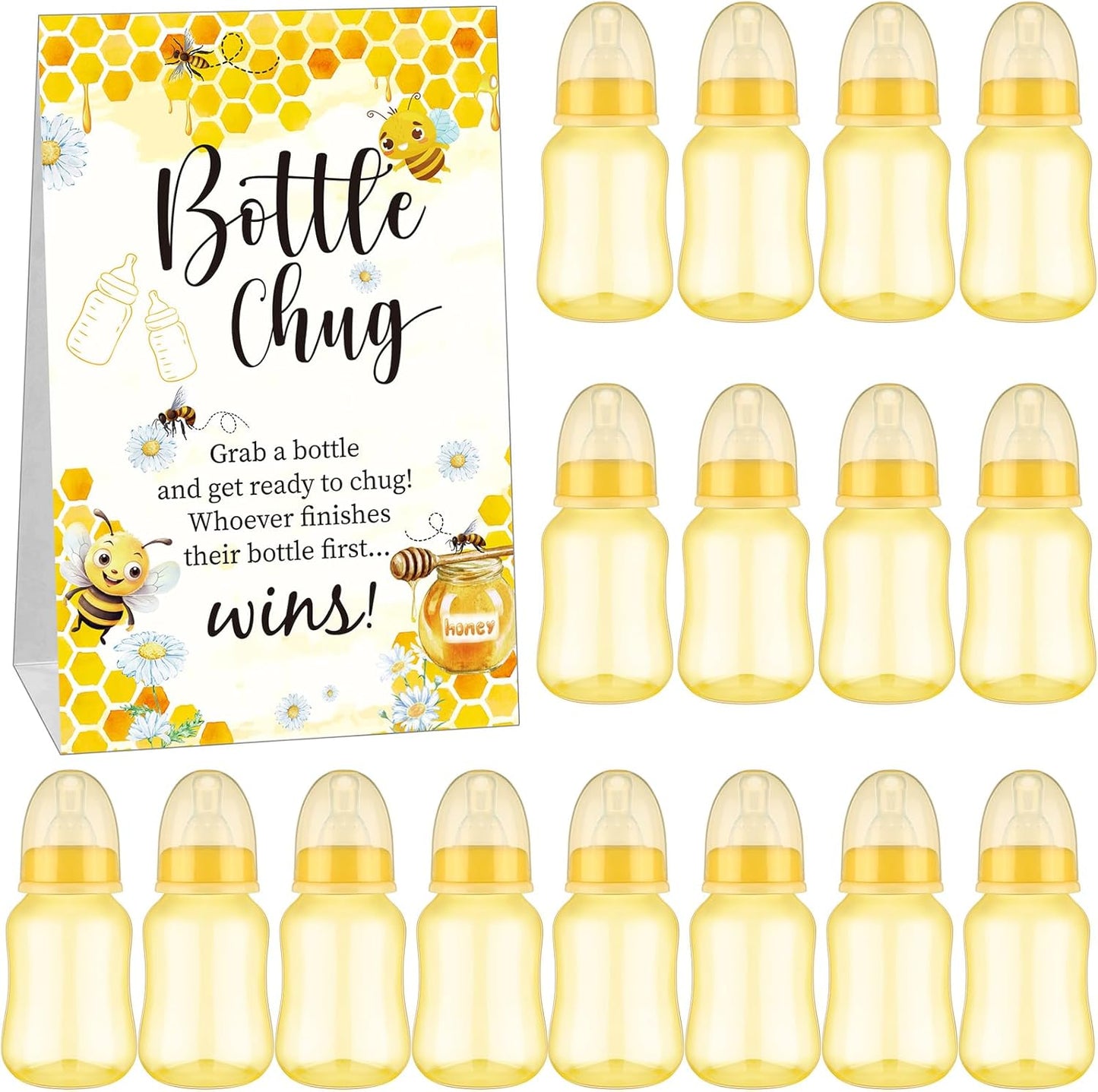 TrelaCo Bottle Chug Baby Shower Game 20 Pcs Baby Bottles Shower Favor with 1 Greenery Theme Sign for Gender Reveal Party Supplies Gifts(Green)