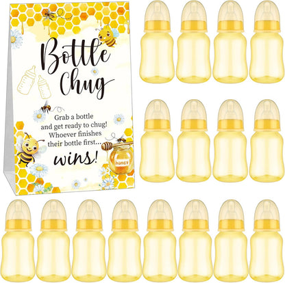 TrelaCo Bottle Chug Baby Shower Game 20 Pcs Baby Bottles Shower Favor with 1 Greenery Theme Sign for Gender Reveal Party Supplies Gifts(Green)