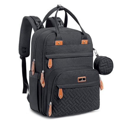 BabbleRoo Diaper Bag Backpack - Baby Essentials Travel Tote - Multi Function Water Resistant Diaper Bag, Travel Essentials Baby Bag with Changing Pad, Stroller Straps & Pacifier Case - Unisex, Black